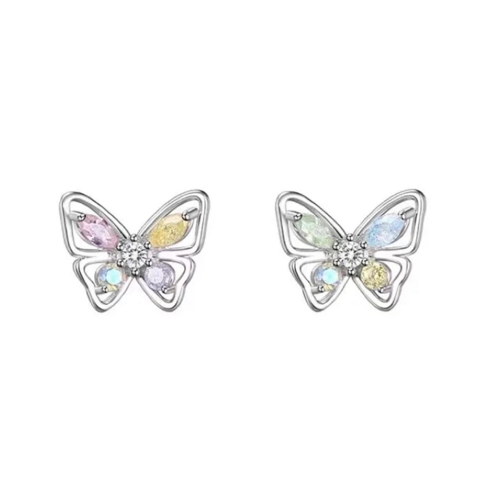 $79 925 Sterling Silver Fine Jewelry Tiny Butterfly Stud Earrings Pastel CZ